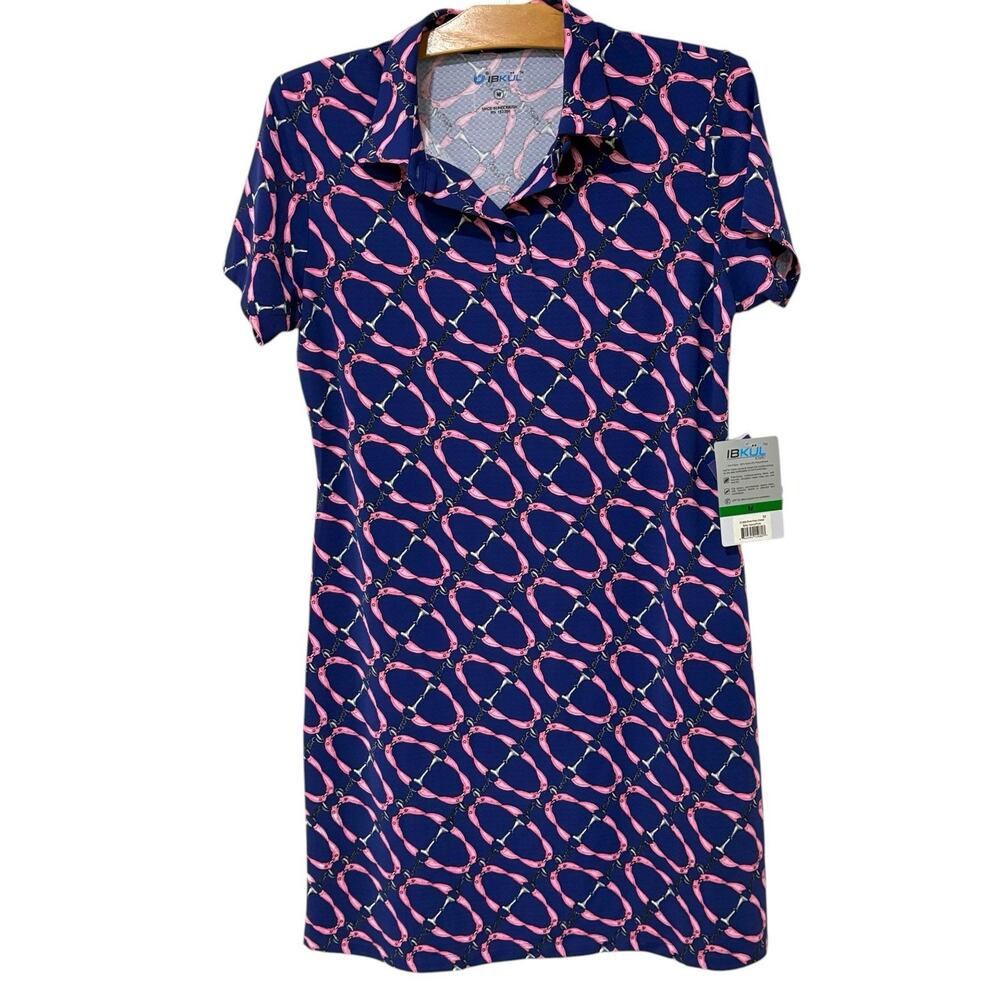Ibkul | Polo Dress Short Sleeve Navy Pink Sporty Golf Pickleball NWT Size Medium